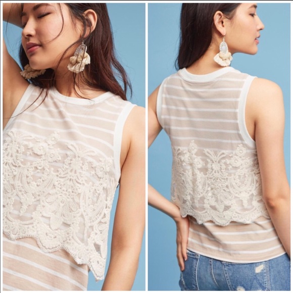Anthropologie Tops - Anthropologie Postmark Nautique Lace Stripe Tank